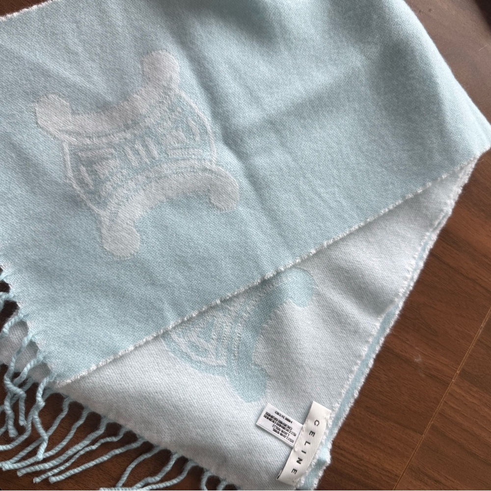 Celine Sky Blue Lambswool Cashmere Scarf